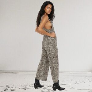 Wide leg Leopard Denim overalls
